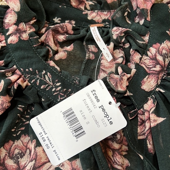 NWT! FREE PEOPLE size S forest combo feeling groovy ruffled long dress - Picture 11 of 14